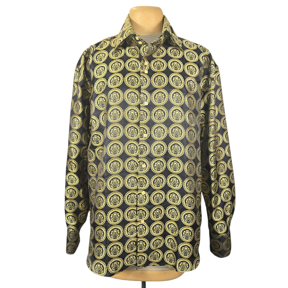 Daniel Ellissa Mens 2XL Baroque‎ Black Gold Medallion Button Up Shirt Y2K Party